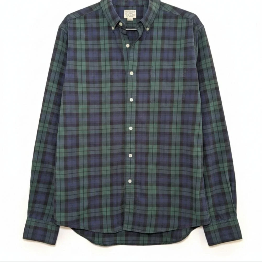J.Crew Men’s Large Secret Wash Shirt Blackwatch Plaid Organic Cotton Preppy